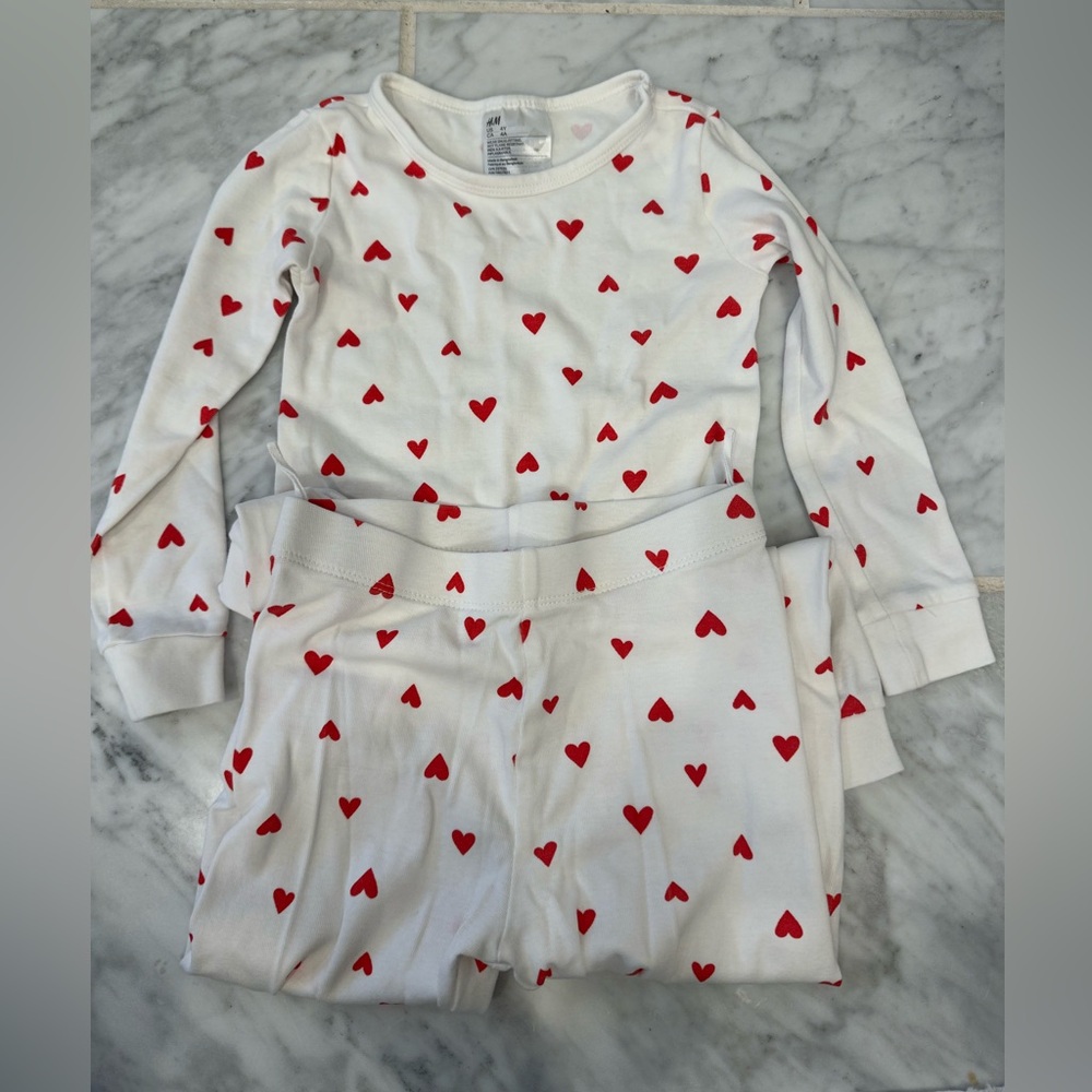 H&M White Pajama Set with Red Hearts
